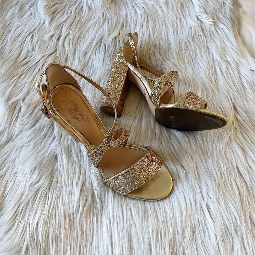 Badgley Mischka block heel glitter sandals